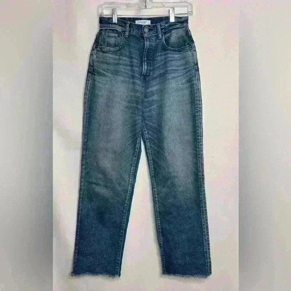 Moussy Vintage Evelyn Straight Wide Crop Frayed Jeans Blue Size 26 - Picture 3 of 11